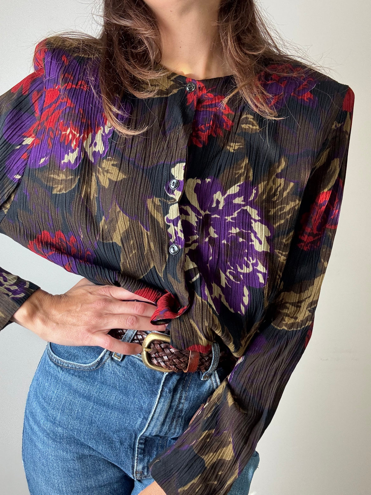 Camicia corta a fiori multicolore