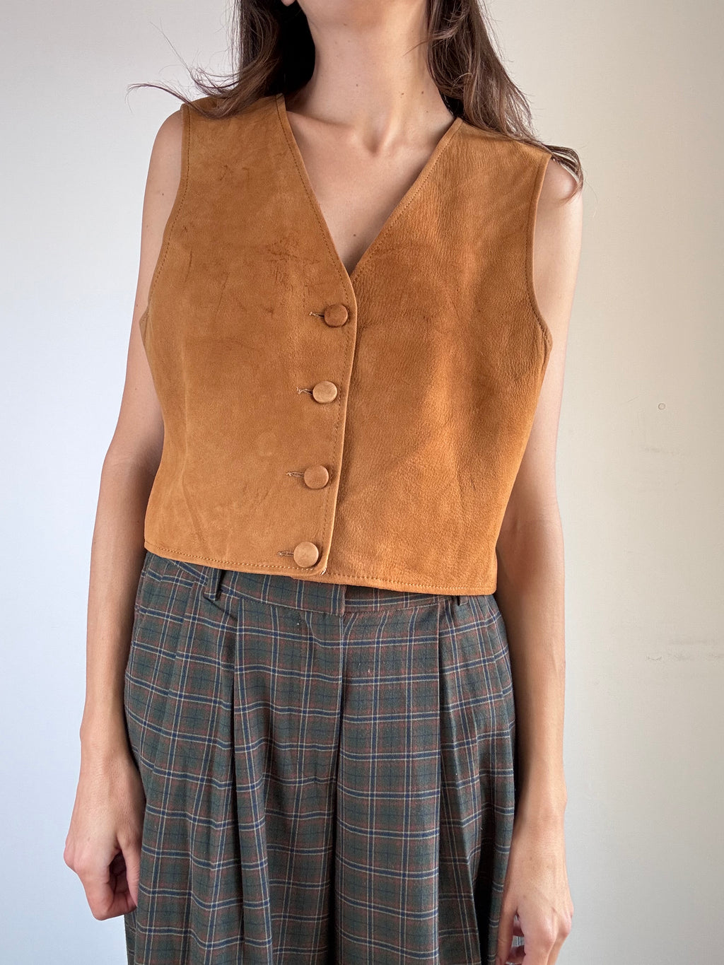 Gilet corto in camoscio camel