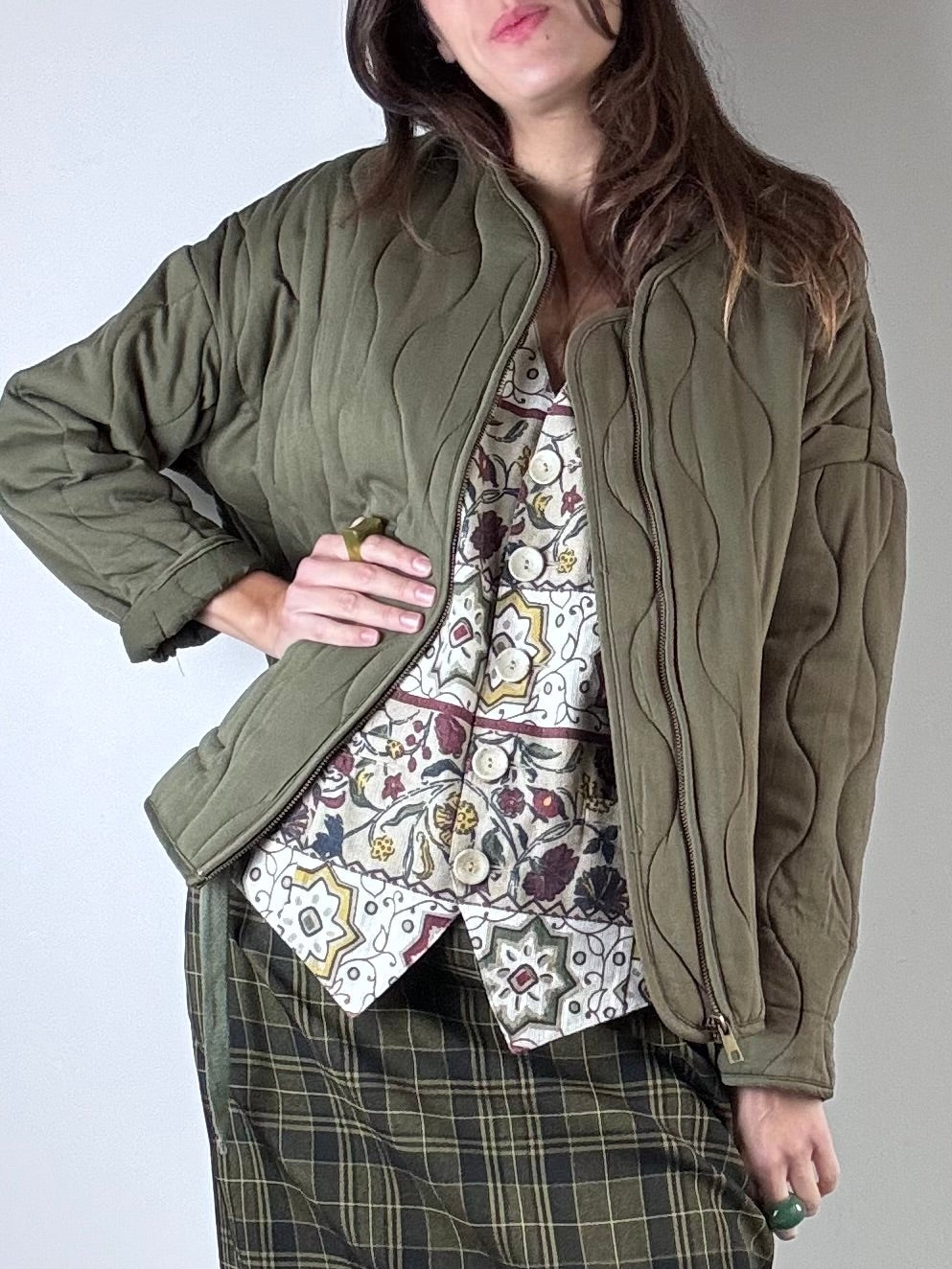 Bomber verde trapuntato