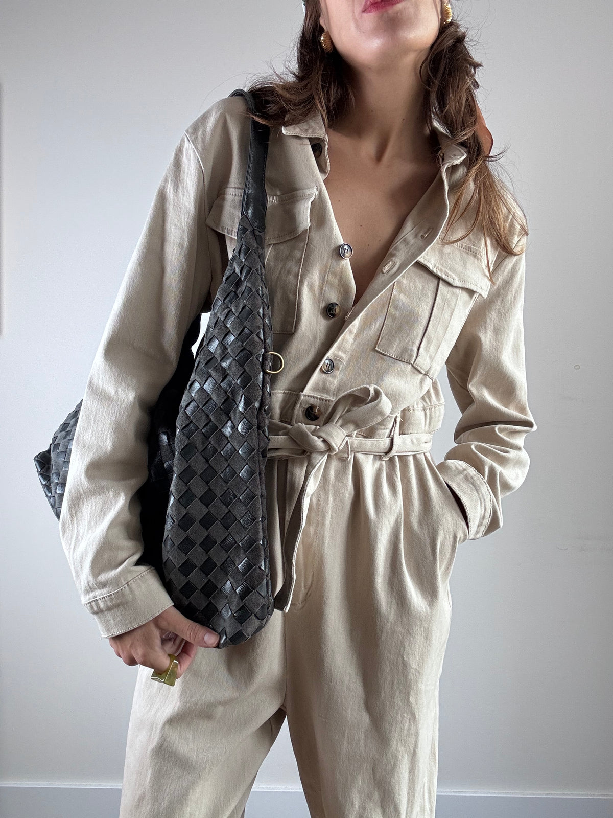 Borsa in pelle e camoscio intrecciati