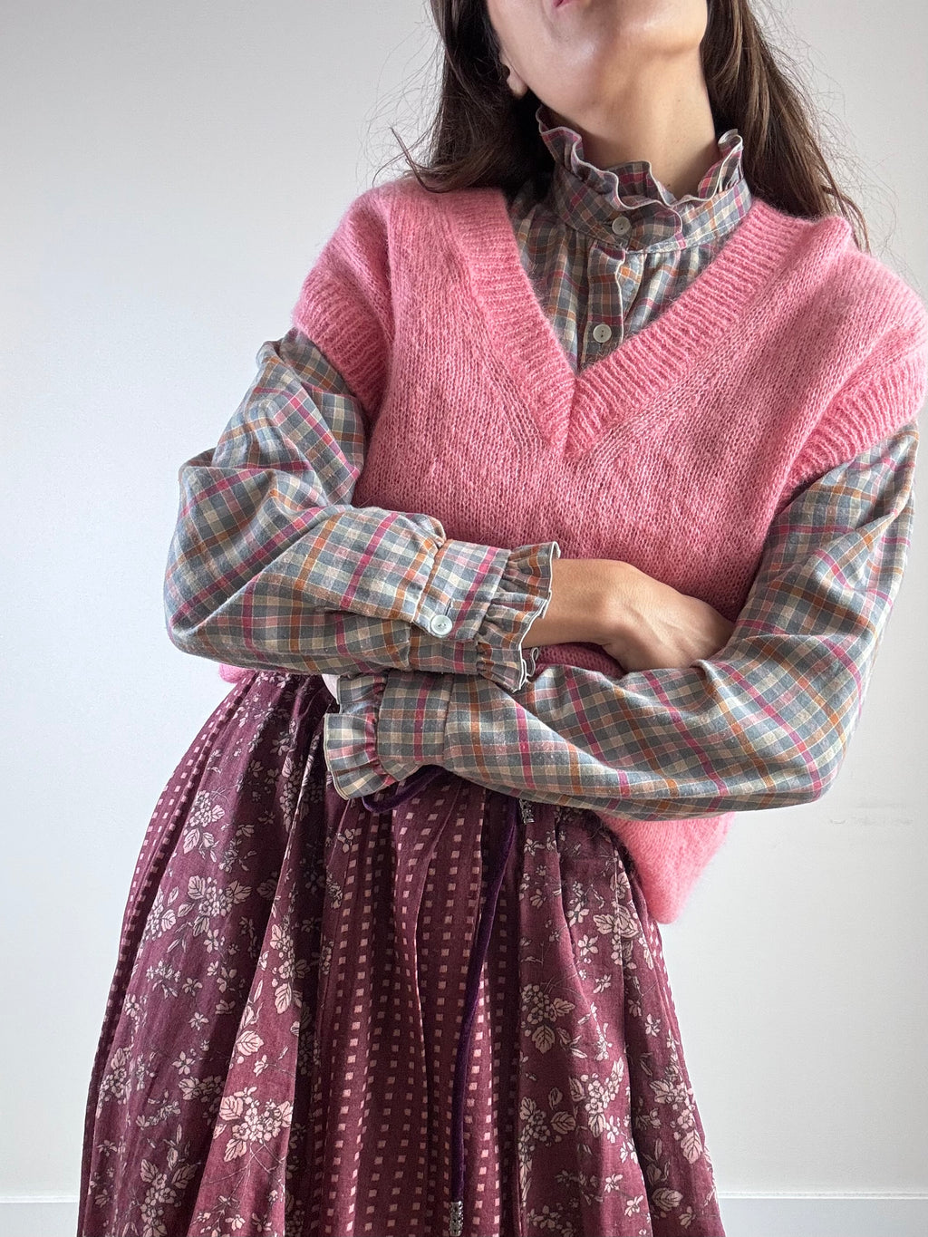 Gilet rosa in alpaca e mohair