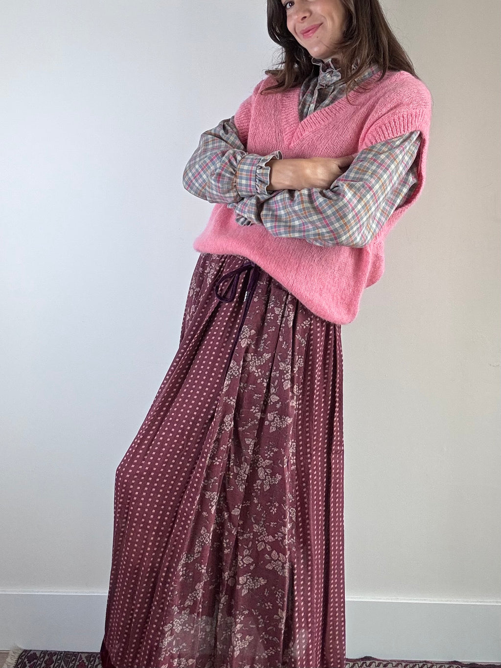 Gilet rosa in alpaca e mohair