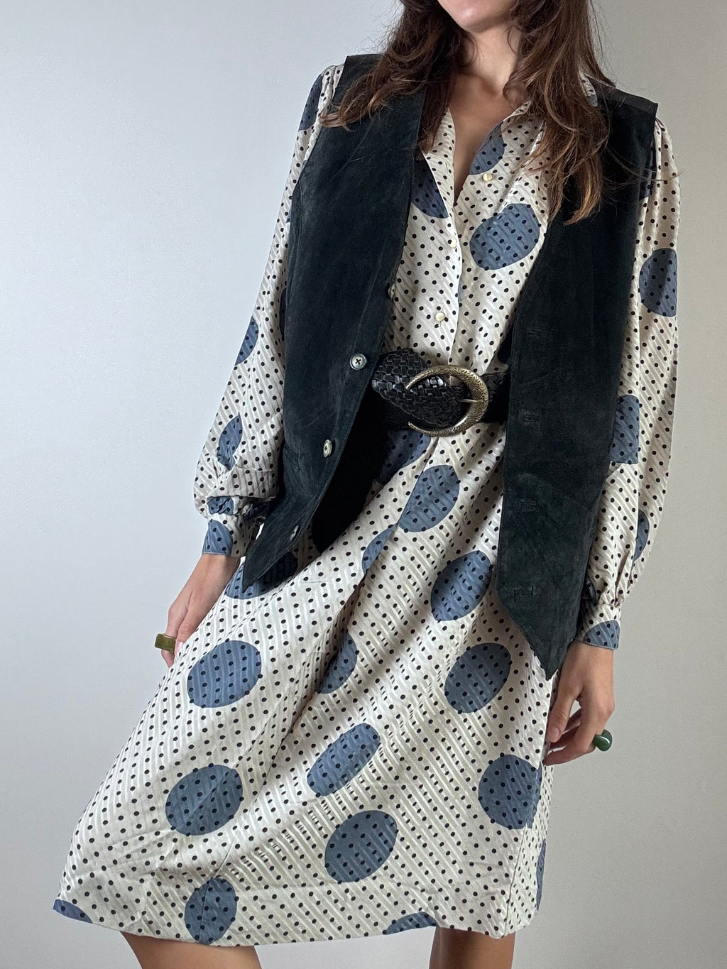 Gilet nero in camoscio e tessuto