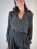 Camicia in seta nera a pois bianchi