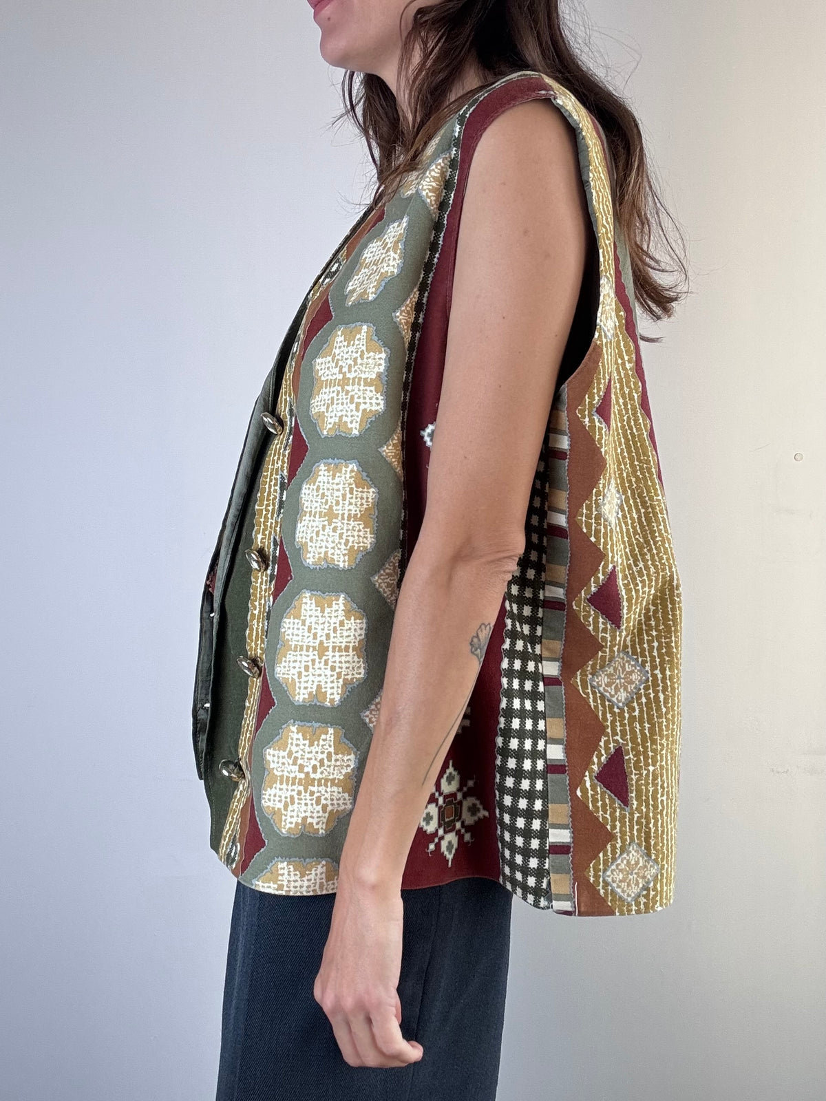 Gilet fantasia verde e bordeaux