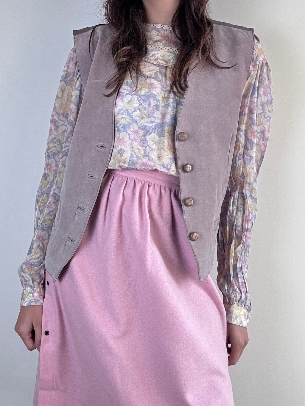 Gilet rosa in camoscio e tessuto