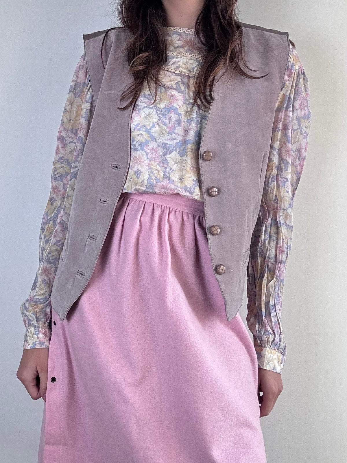 Gilet rosa in camoscio e tessuto