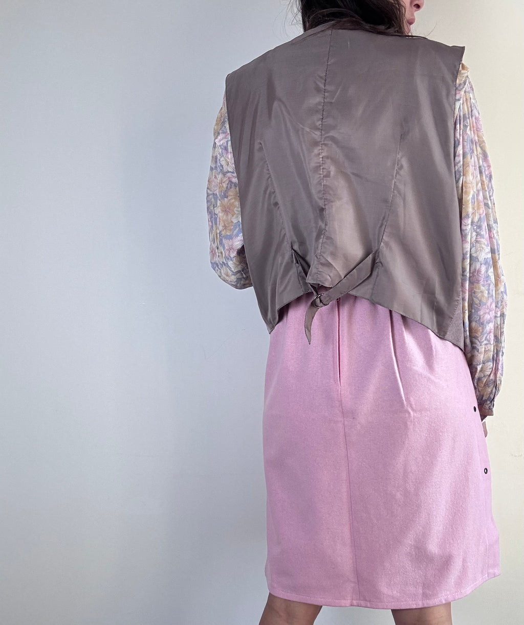 Gilet rosa in camoscio e tessuto