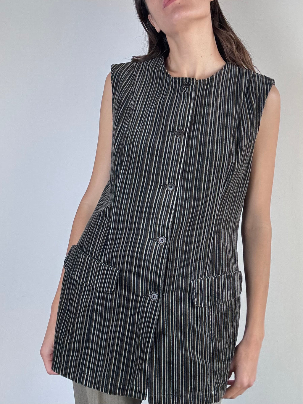 Gilet in velluto a coste marrone e grigio