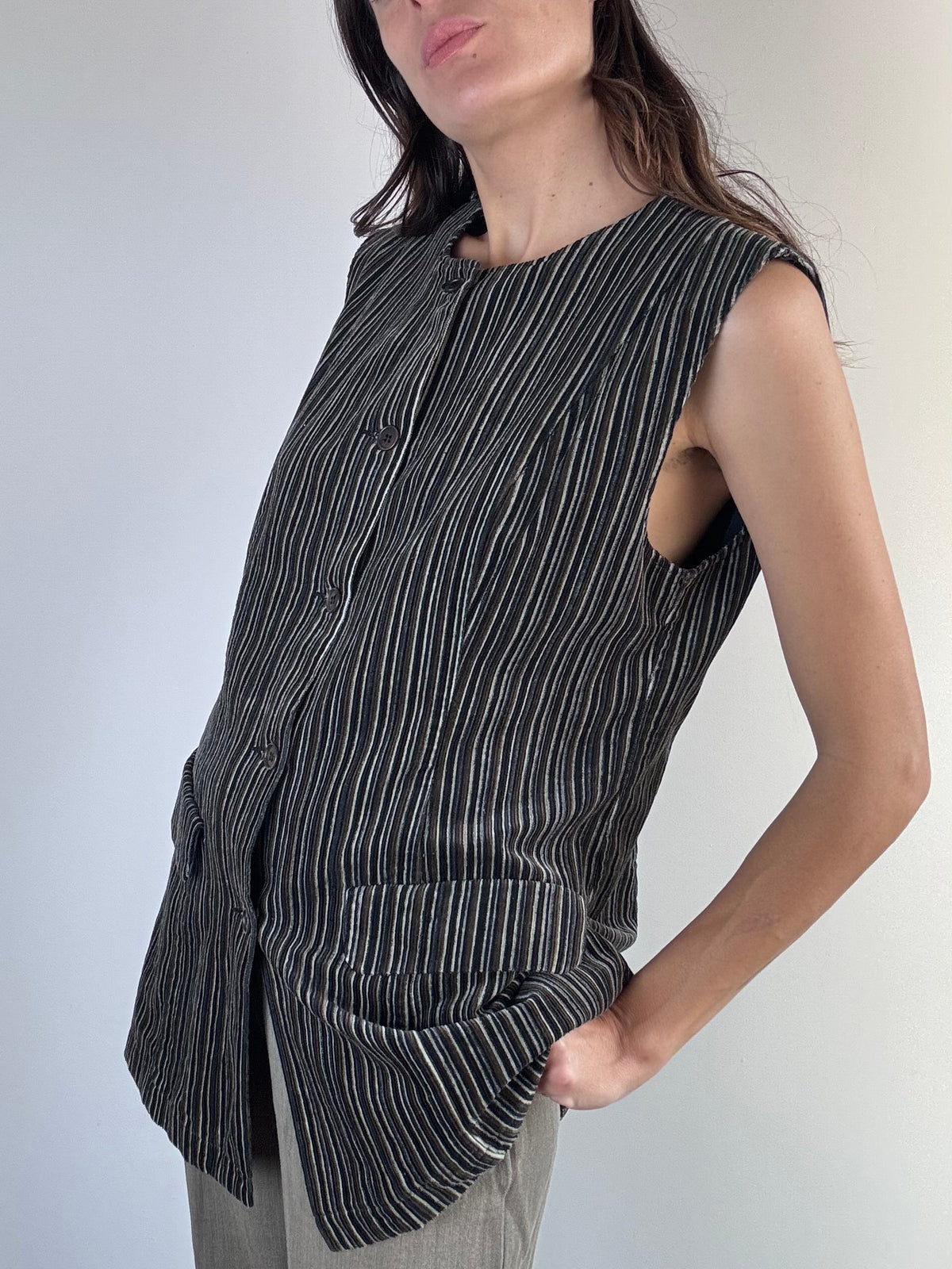 Gilet in velluto a coste marrone e grigio