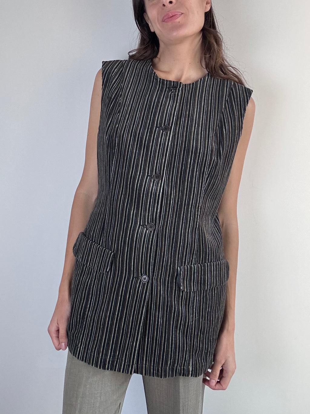 Gilet in velluto a coste marrone e grigio