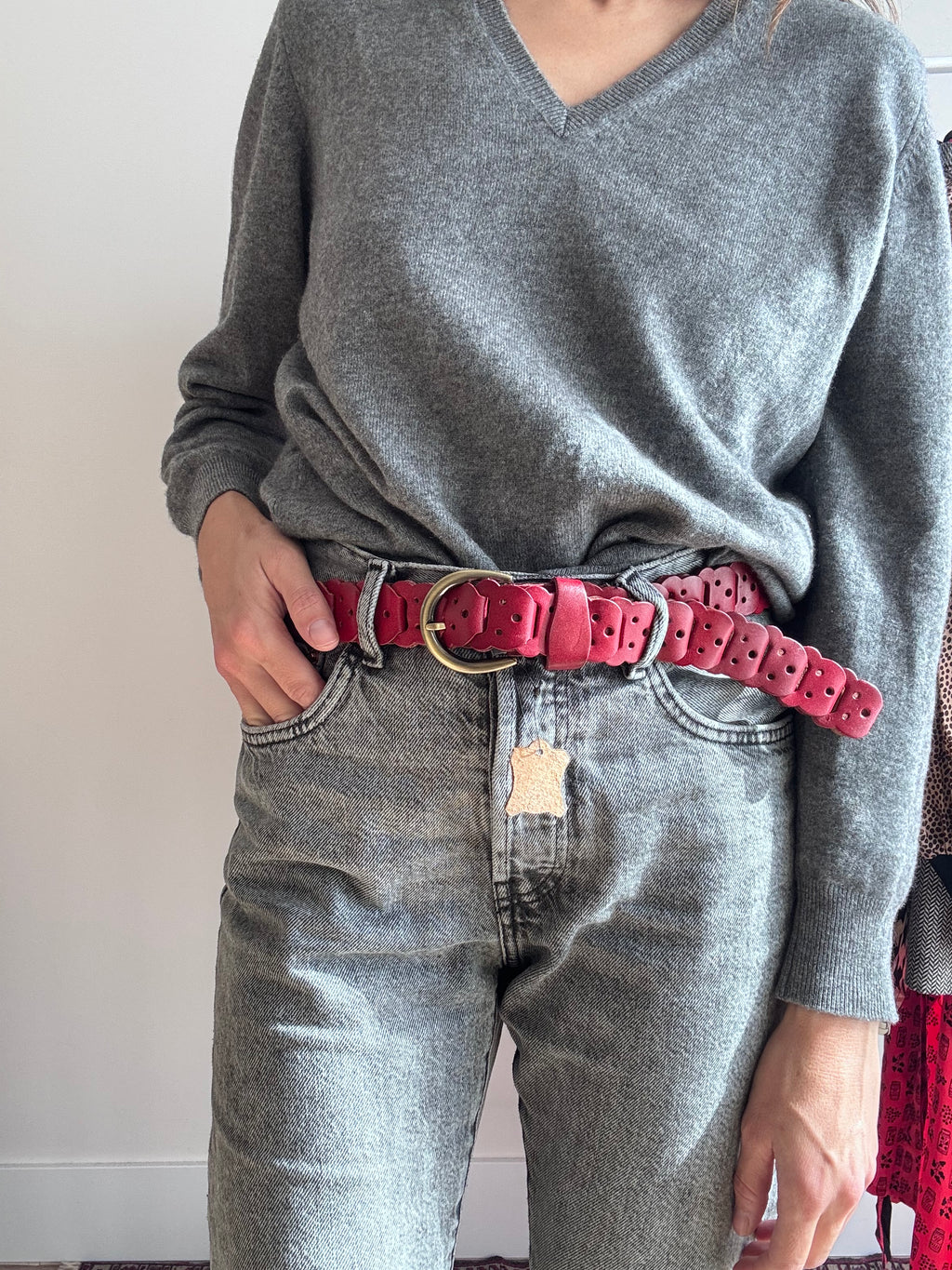 Cintura rossa in pelle