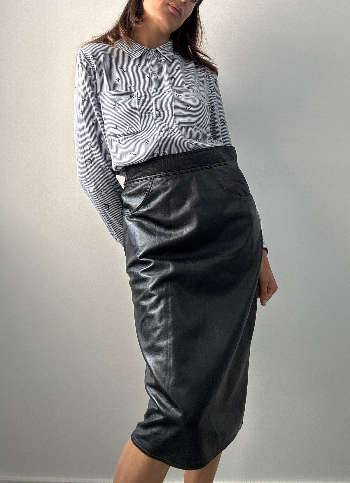 Gonna longuette in pelle.